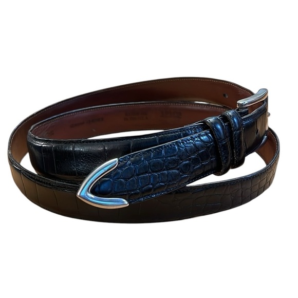 Crookhorn Croc-Embossed Black Leather Belt Italy/USA Silver Buckle/Tip Size 40 - Picture 2 of 14